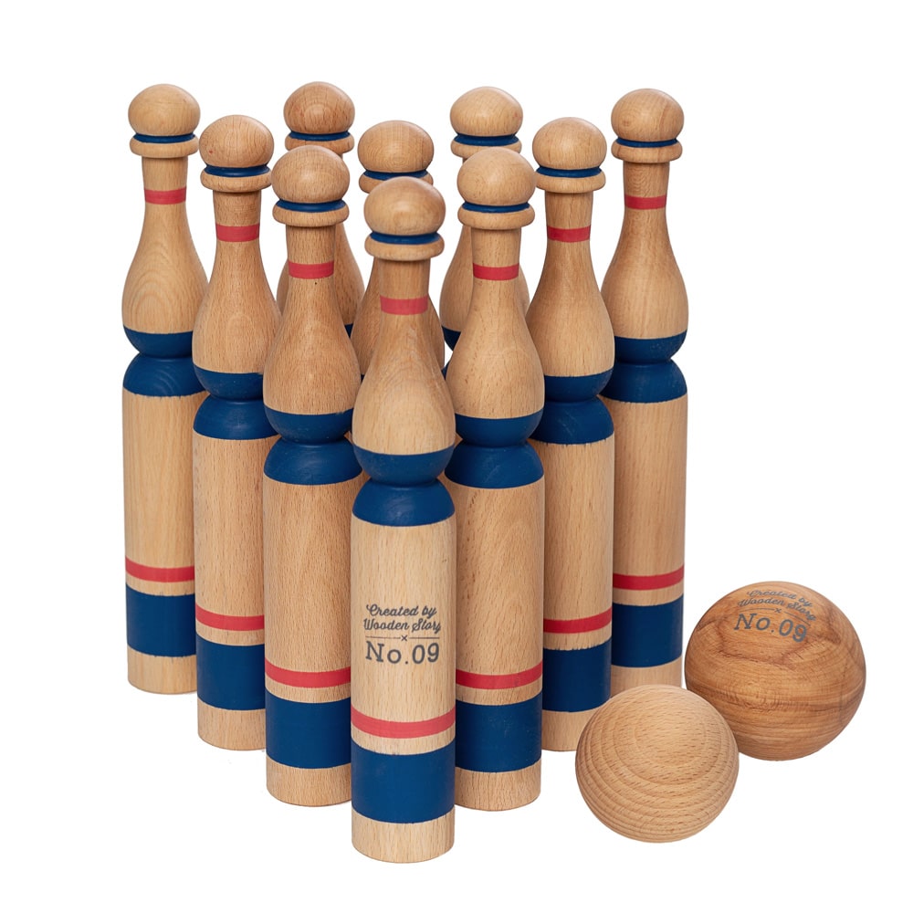 Wooden Story Bowling Set Blauw 10 Wooden Story