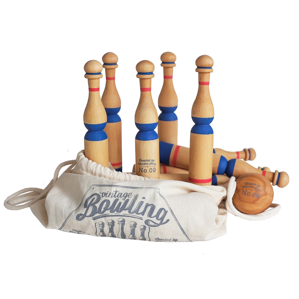 Wooden Story Bowling Set Blauw 10 Wooden Story