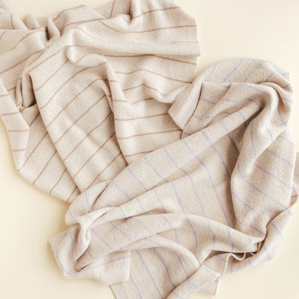 Hvid Wollen Deken Harry - Cream + Lilac