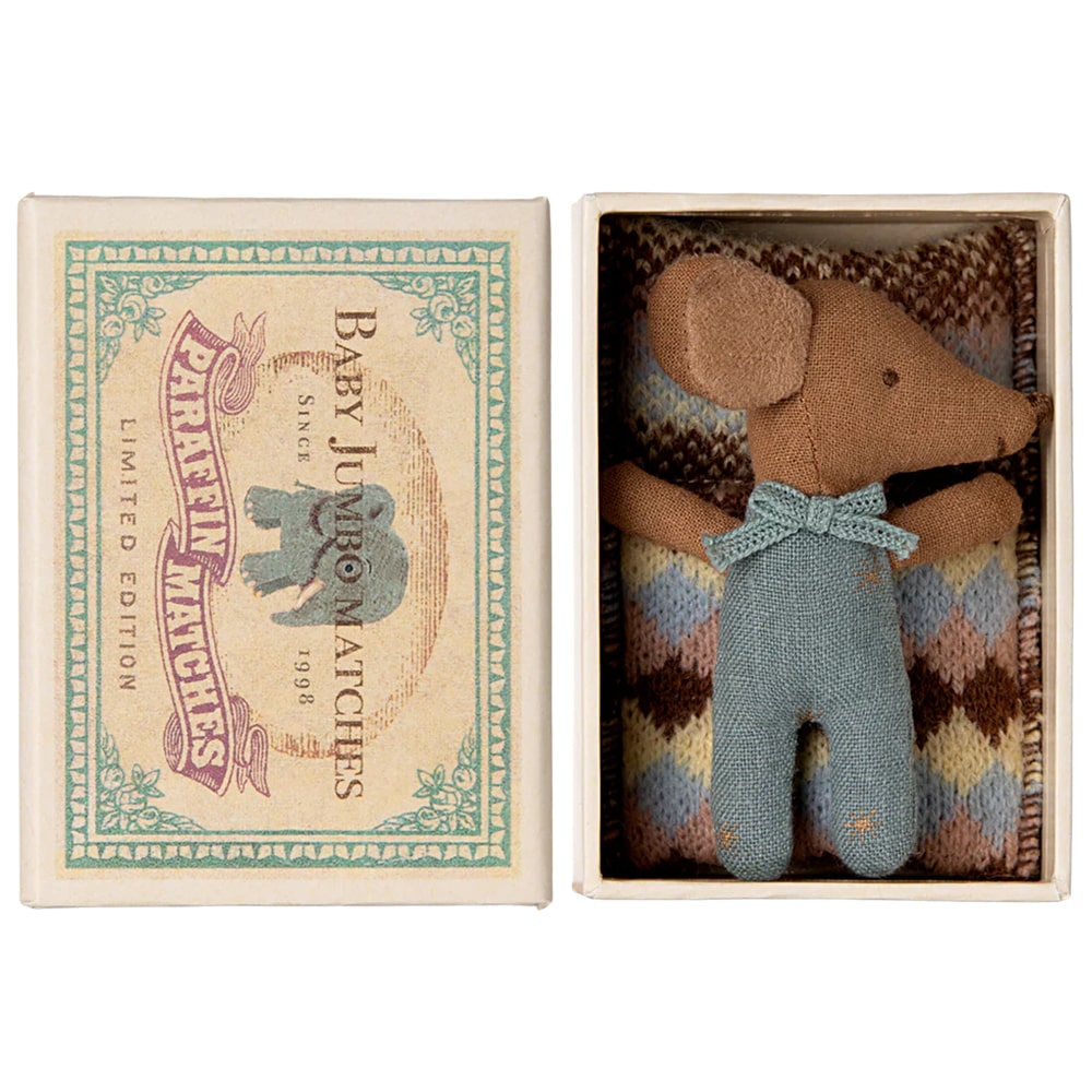 Maileg Baby Muis Slaap/wakker in Doosje - Blauw Maileg