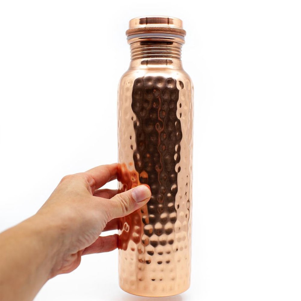Puur Koperen Waterfles Gehamerd 800ml Ayurveda