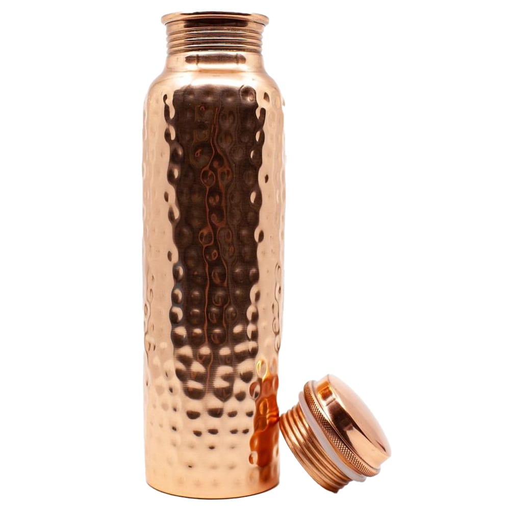 Puur Koperen Waterfles Gehamerd 800ml Ayurveda