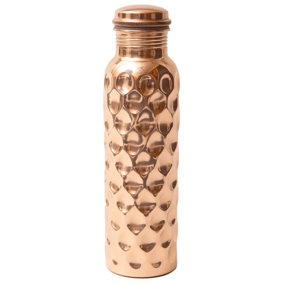 Puur Koperen Waterfles Gehamerd Diamant 900ml Ayurveda