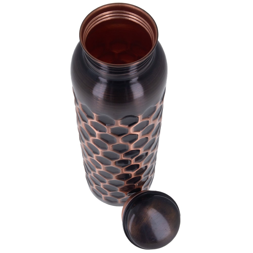 Puur Koperen Waterfles Gehamerd Diamant Antiek 900ml Ayurveda