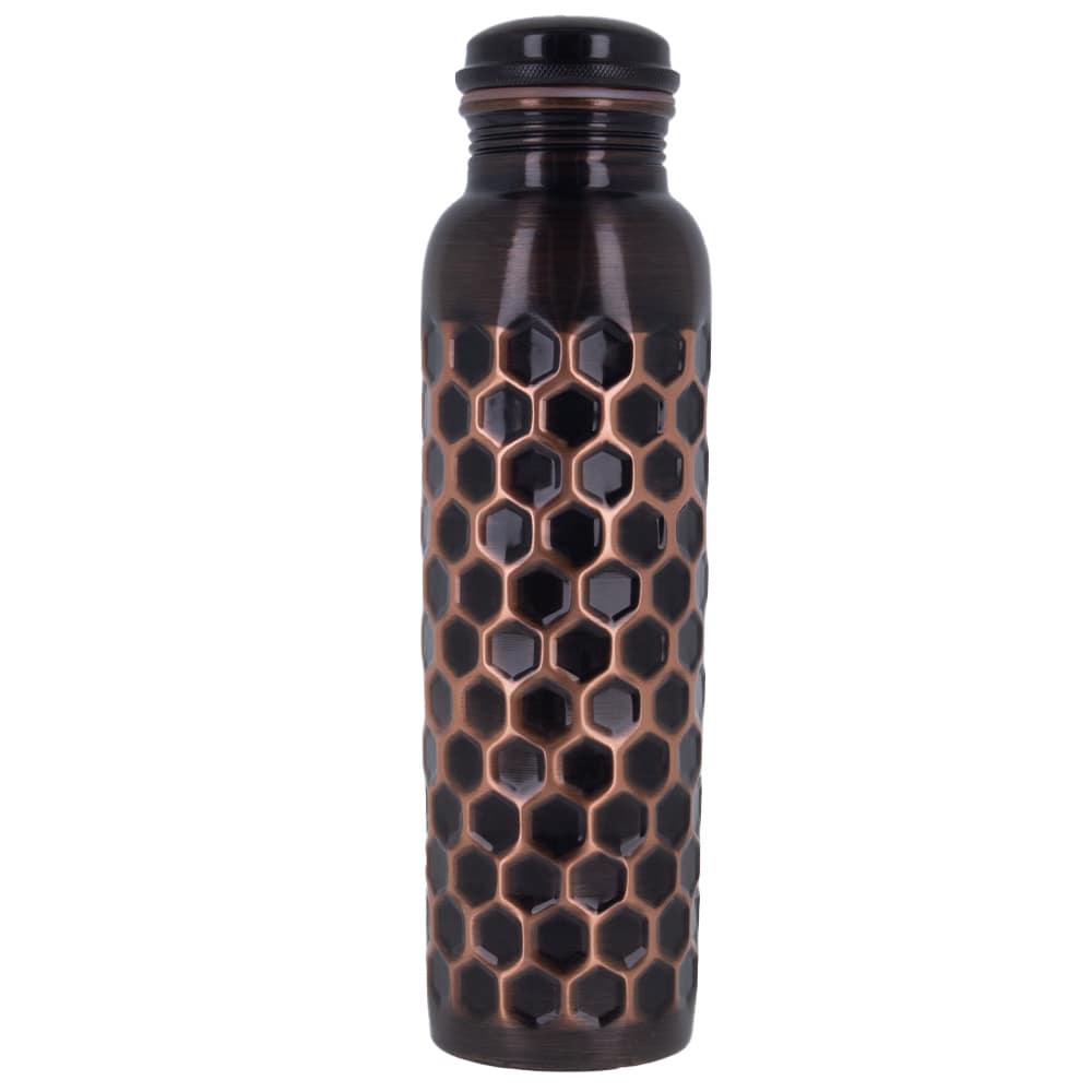 Puur Koperen Waterfles Gehamerd Diamant Antiek 900ml Ayurveda