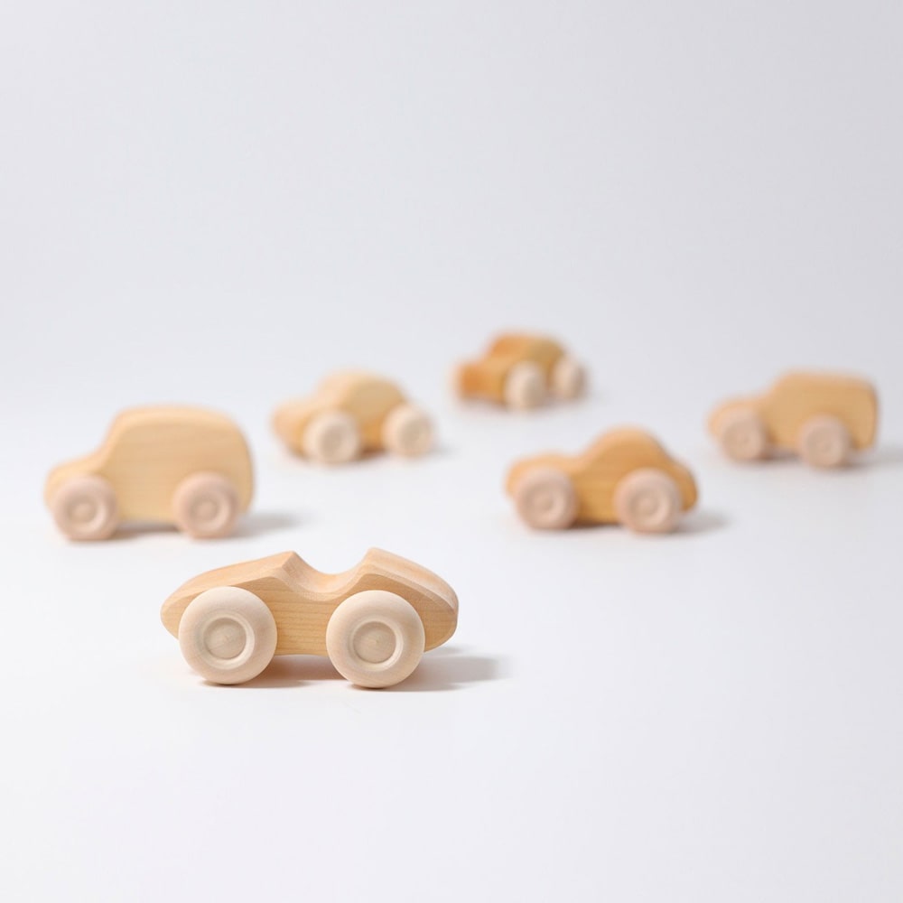 Grimms Houten Autos 6 stuks Naturel Grimms