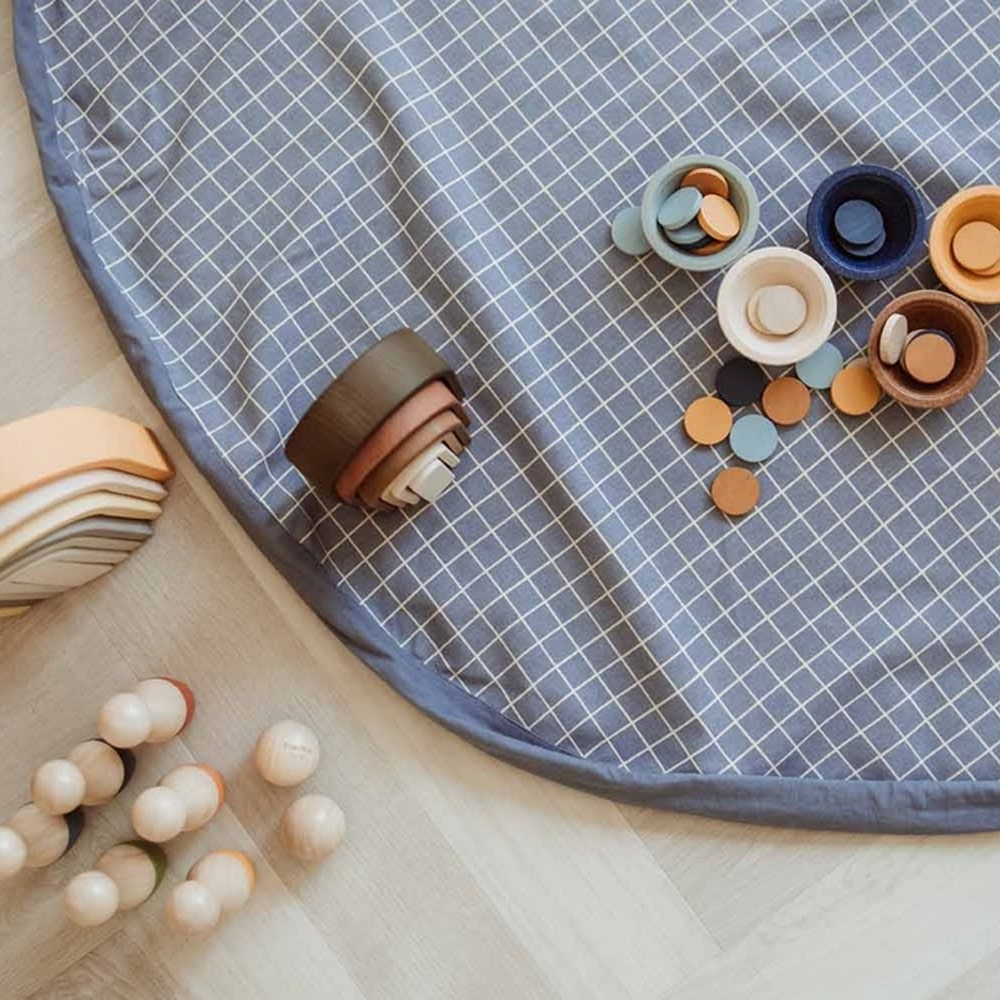 Play and Go Opbergzak-Speelmat Organic Grid Blue Play and Go