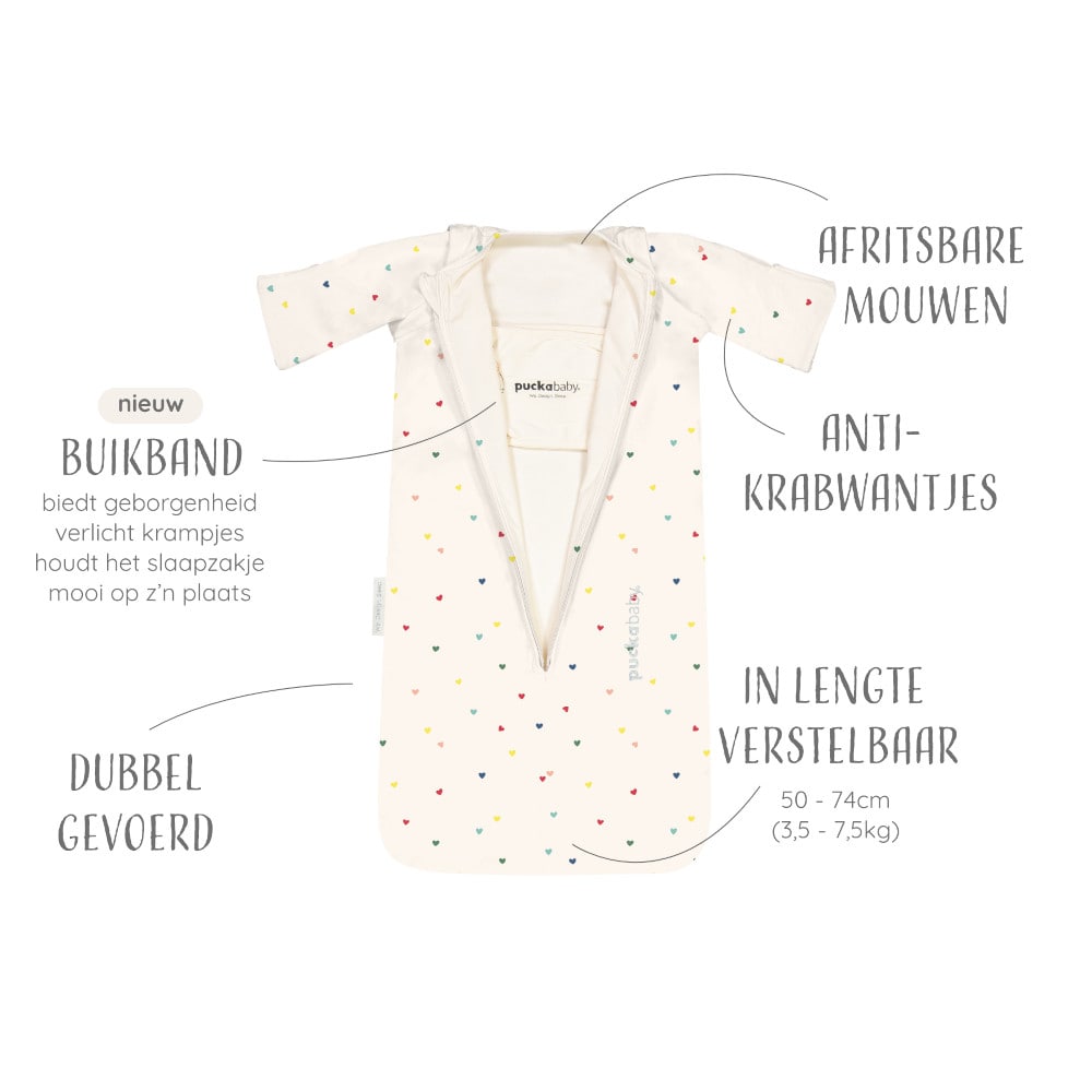 Puckababy Newborn Slaapzak 0 - 6 maanden - Confetti Hearts Puckababy